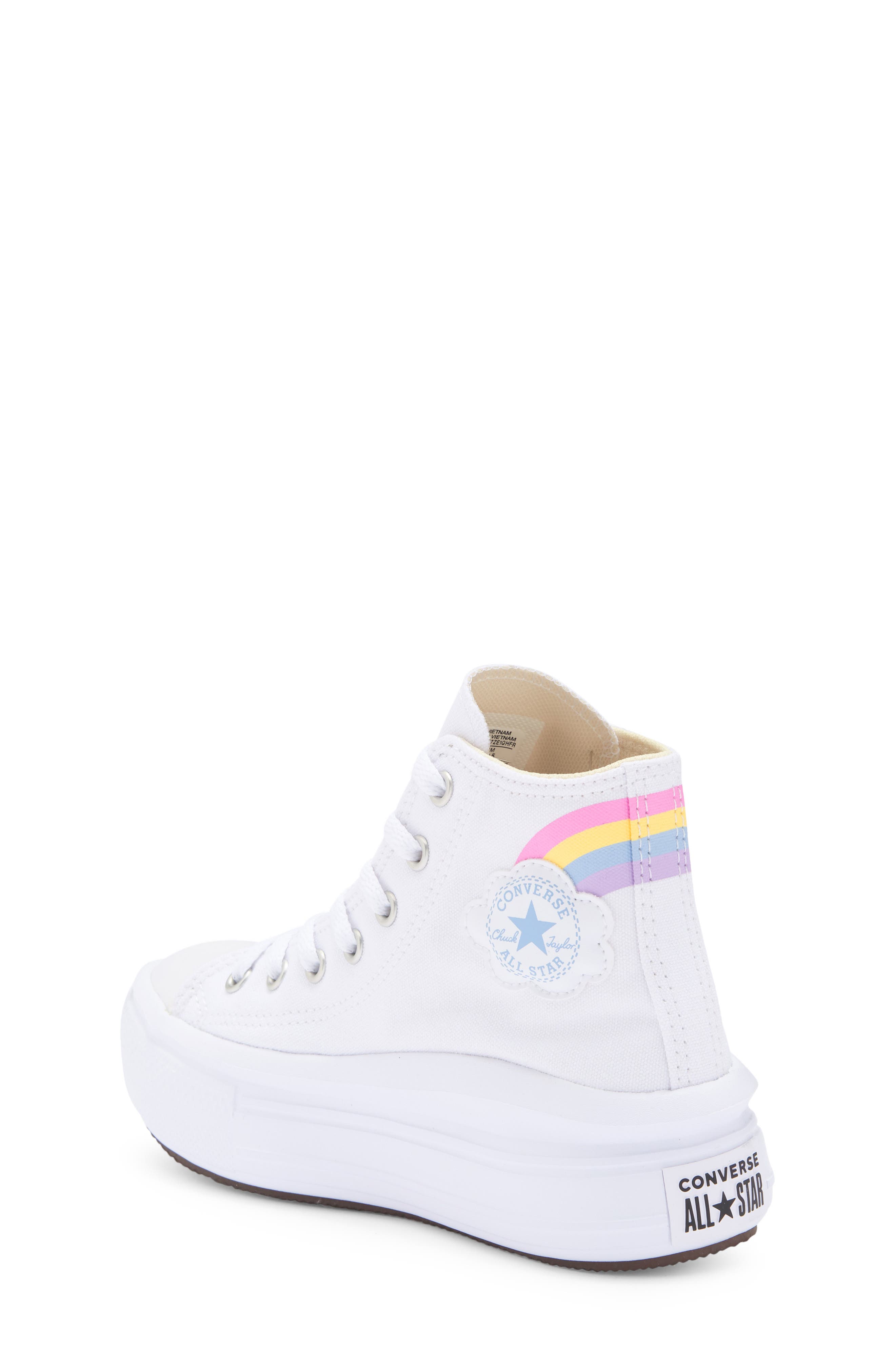 Converse Kids' Chuck Taylor<sup>®</sup> All Star<sup>®</sup> Move High Top Platform Sneaker, Alternate, color, White/ Jp Blue/ Pink