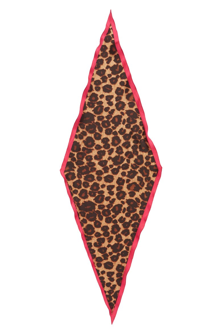 Leopard Diamond Silk Scarf, Alternate, color, NATURAL/ HOT PINK