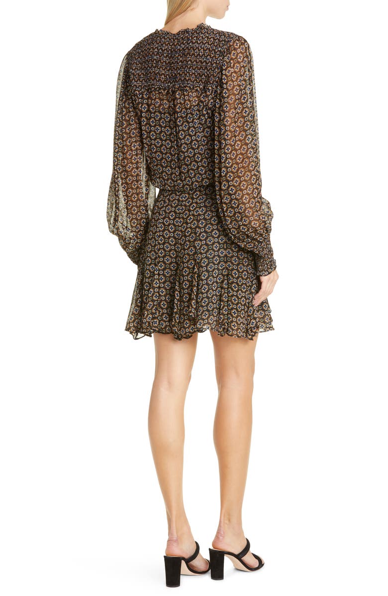 Veronica Beard Sacchi Smocked Long Sleeve Minidress, Alternate, color, 