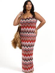 FASHION-SZN CURVE Strapy Retro Print Mesh Maxi Dress