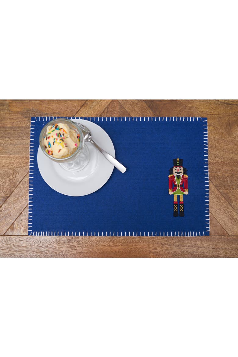 Christmas Solid Blue Nutcracker Felt Rectangle Set of 6 Placemats 12" x 18", Alternate, color, Blue