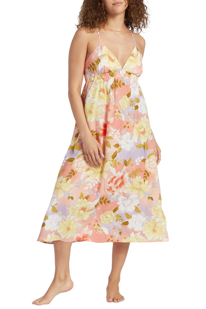 Sunset Kisses Floral Midi Sundress, Main, color, SWEET PEACH