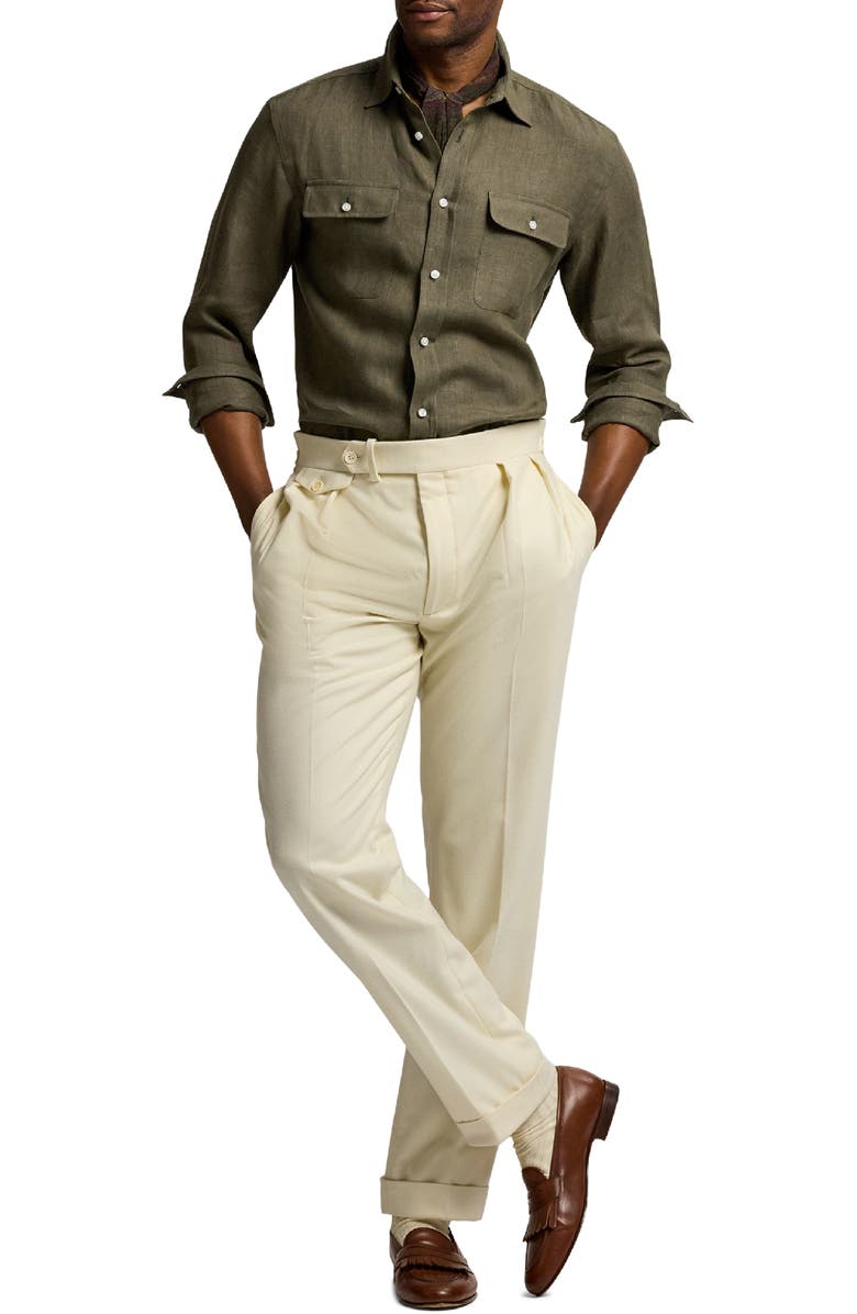 Ralph Lauren Purple Label Tailored Linen Button-Up Shirt, Alternate, color, Thicket Moss