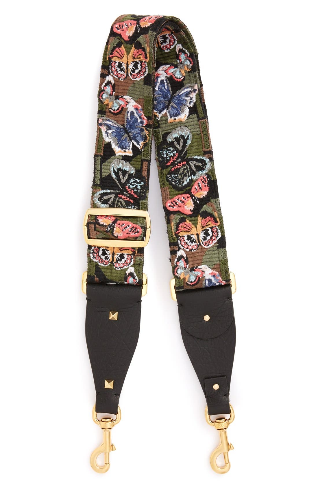 Valentino Garavani Butterfly Embroidered Guitar Bag Strap, Main, color, 