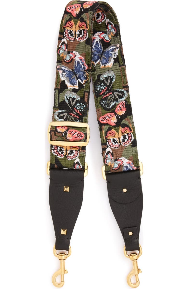 Valentino Garavani Butterfly Embroidered Guitar Bag Strap, Main, color,