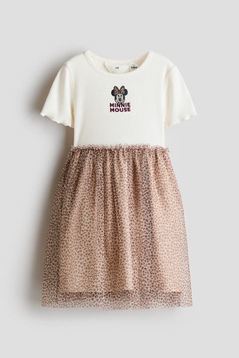 Print-motif Tulle-skirt Dress