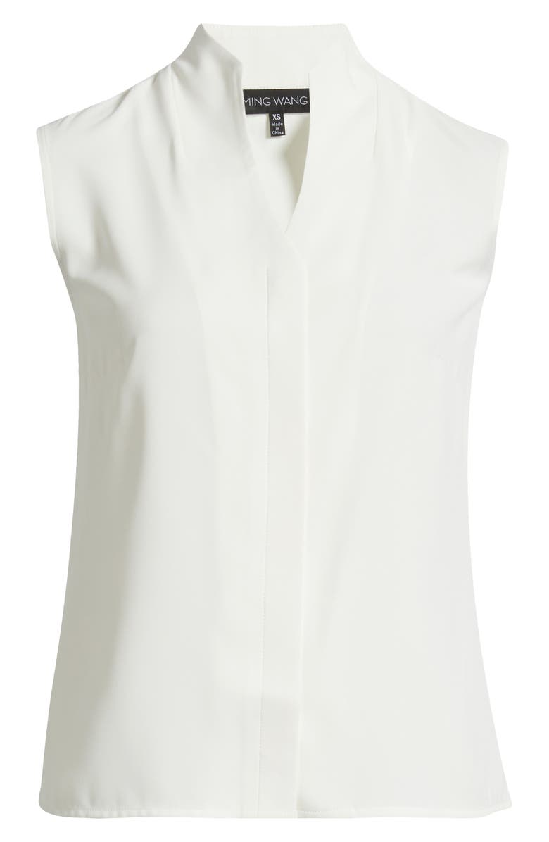 Ming Wang Crêpe de Chine Sleeveless Stand Collar Button-Up Shirt, Alternate, color, 