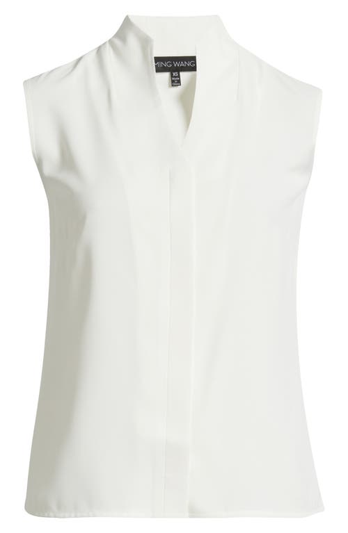 Ming Wang Crêpe De Chine Sleeveless Stand Collar Button-up Shirt