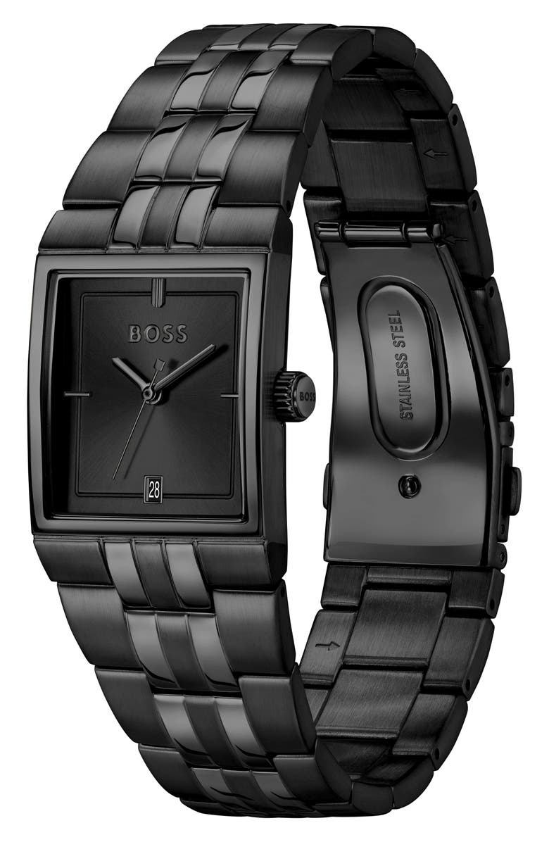 BOSS Strivo Black Tank Bracelet Watch, 25.6mm x 28mm, Alternate, color, 