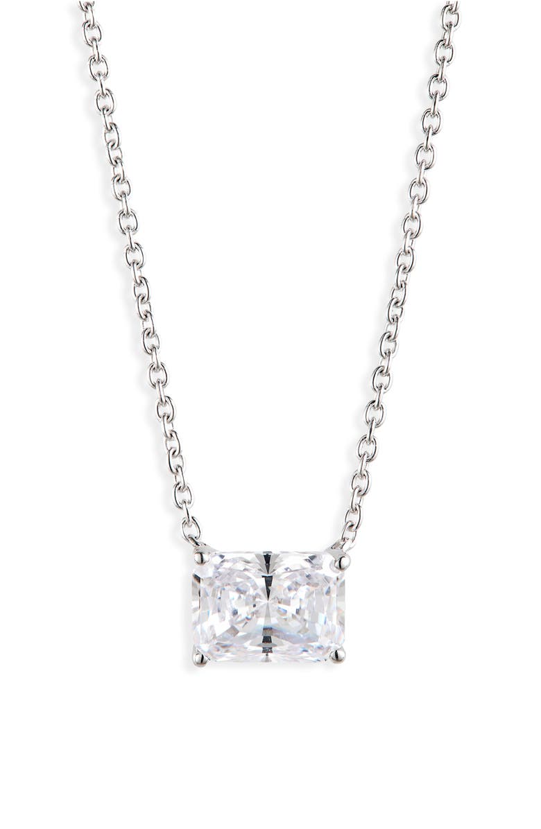 Nadri Modern Love Emerald Cut CZ Pendant Necklace, Alternate, color, Rhodium