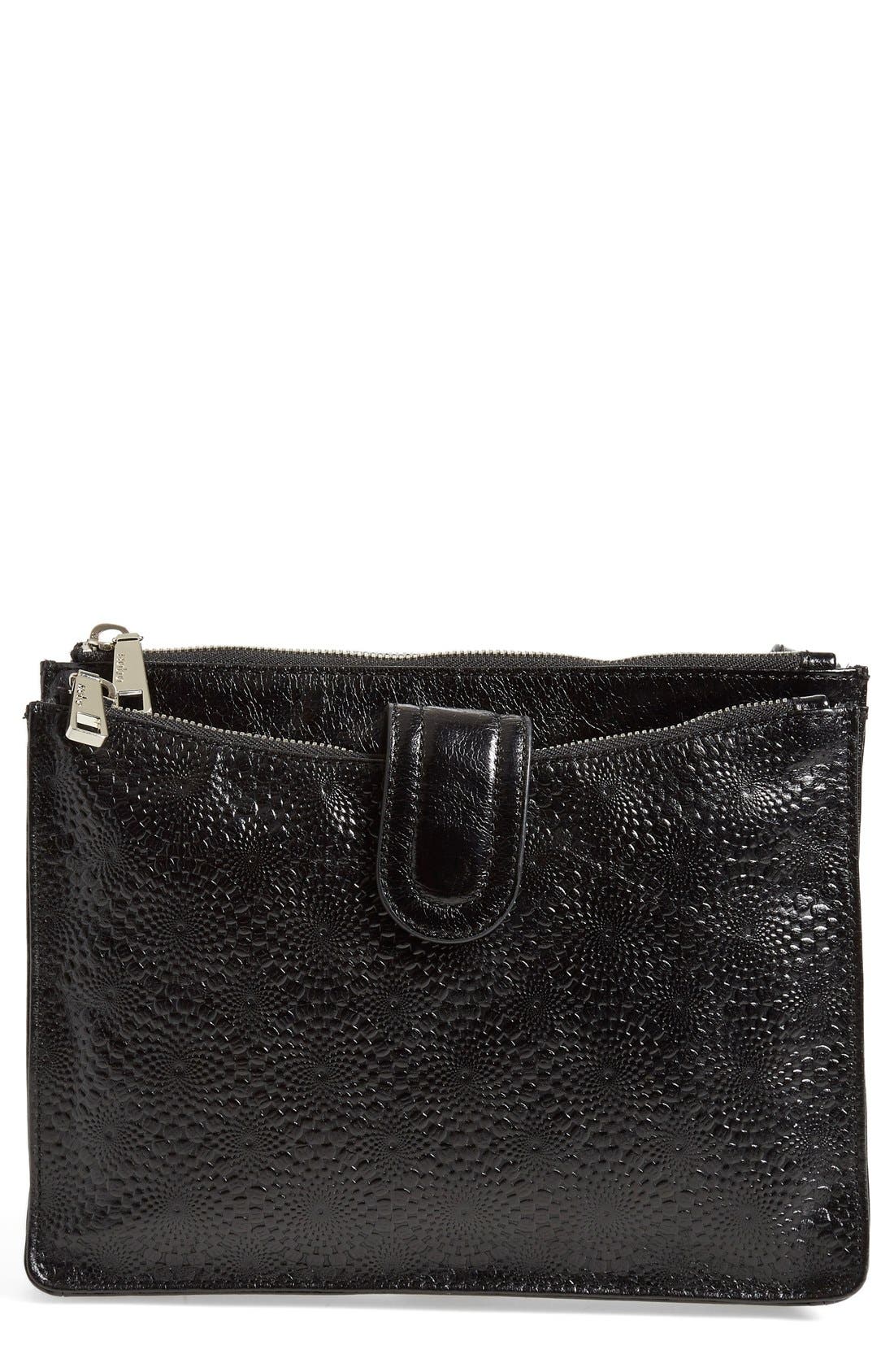 'Goldie' Embossed Leather Crossbody Bag, Main, color, BLACK