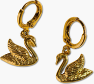 Nickel & Suede Swan Huggies