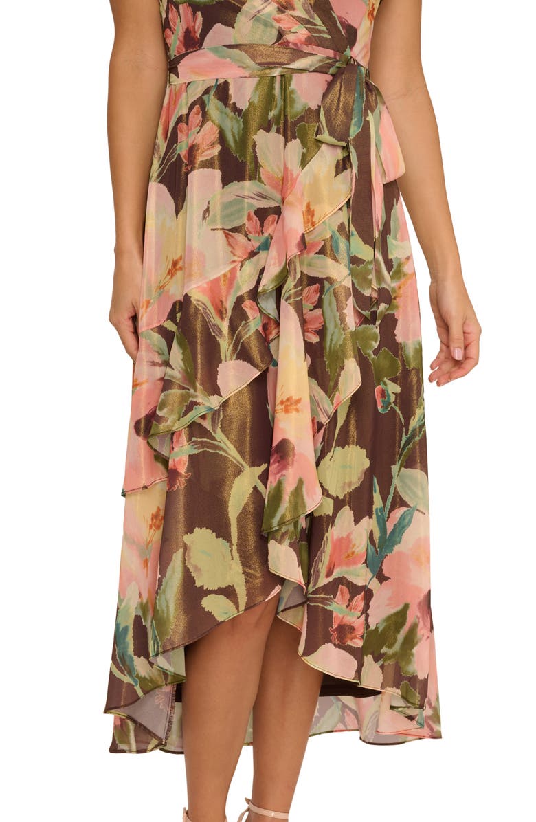 Adrianna Papell Floral High-Low Midi Dress, Alternate, color,