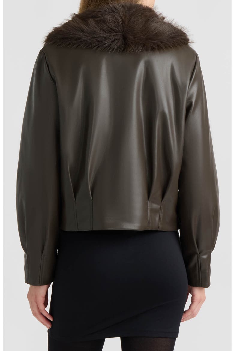 Leon Faux Leather Jacket with Faux Fur Collar, Alternate, color, ESPRESSO