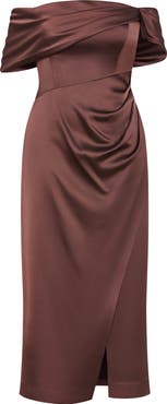 City Chic Paloma Off the Shoulder Satin Maxi Dress