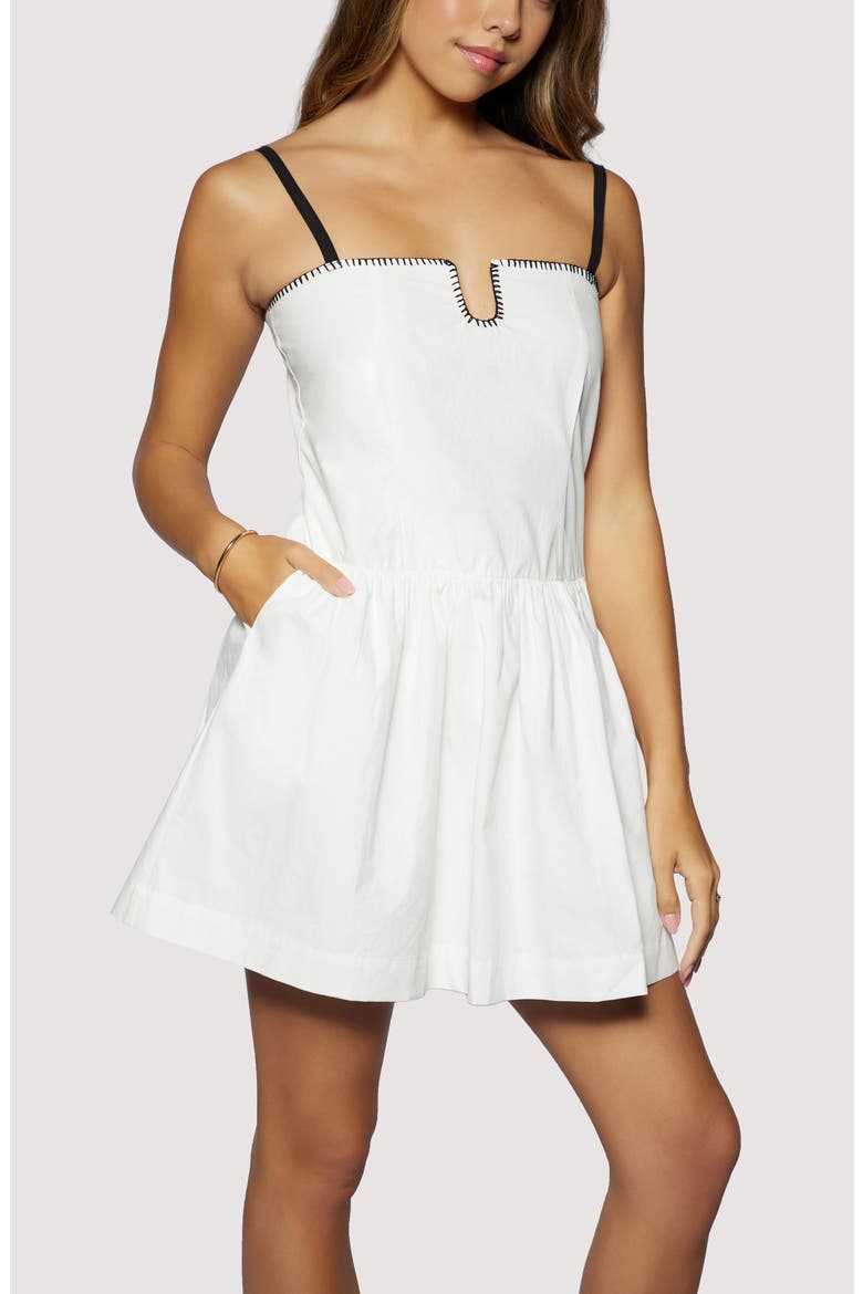 Voyage Chic Whipstitch Detail Cotton Minidress, Alternate, color, WHITE-BLACK