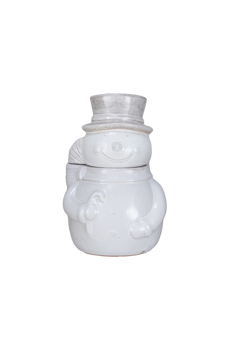 Storied Home Antique Snowman Shaped Stoneware Cookie Jar, White, Main, color, White