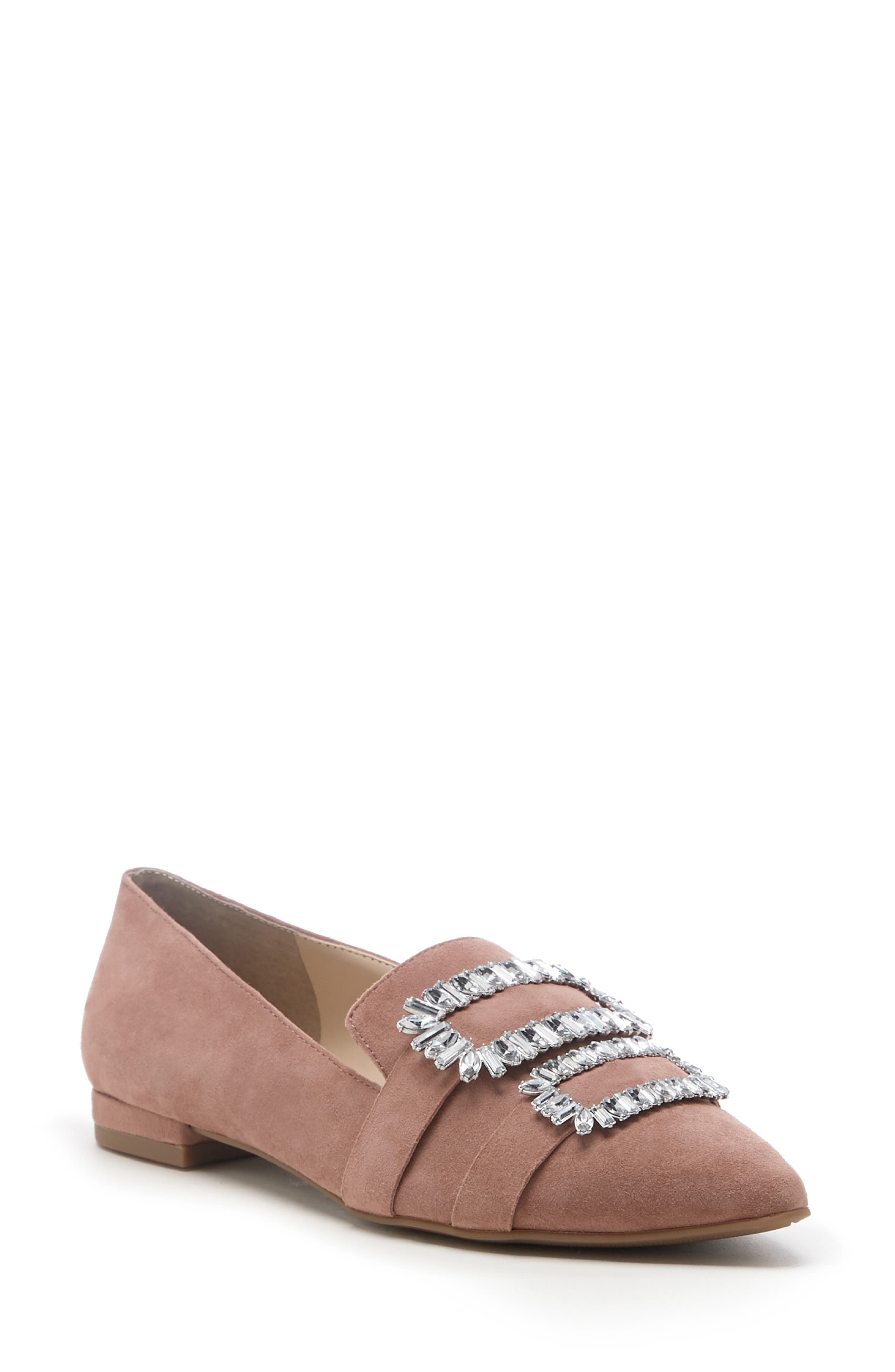 Kelynn Crystal Buckle Flat, Main, color, MOD MAUVE SUEDE
