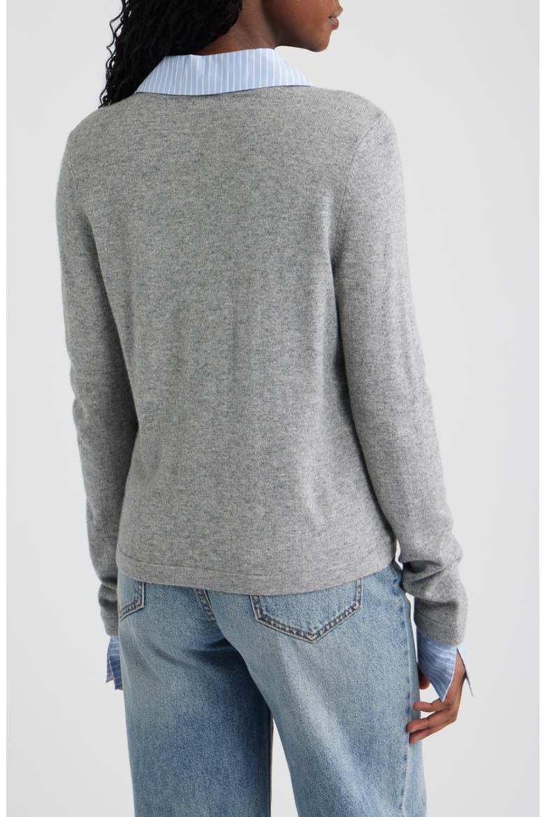 Eryn Merino Wool & Cashmere Cardigan with Removable Cuffs & Collar, Alternate, color, HEATHER GREY POPLIN MIX