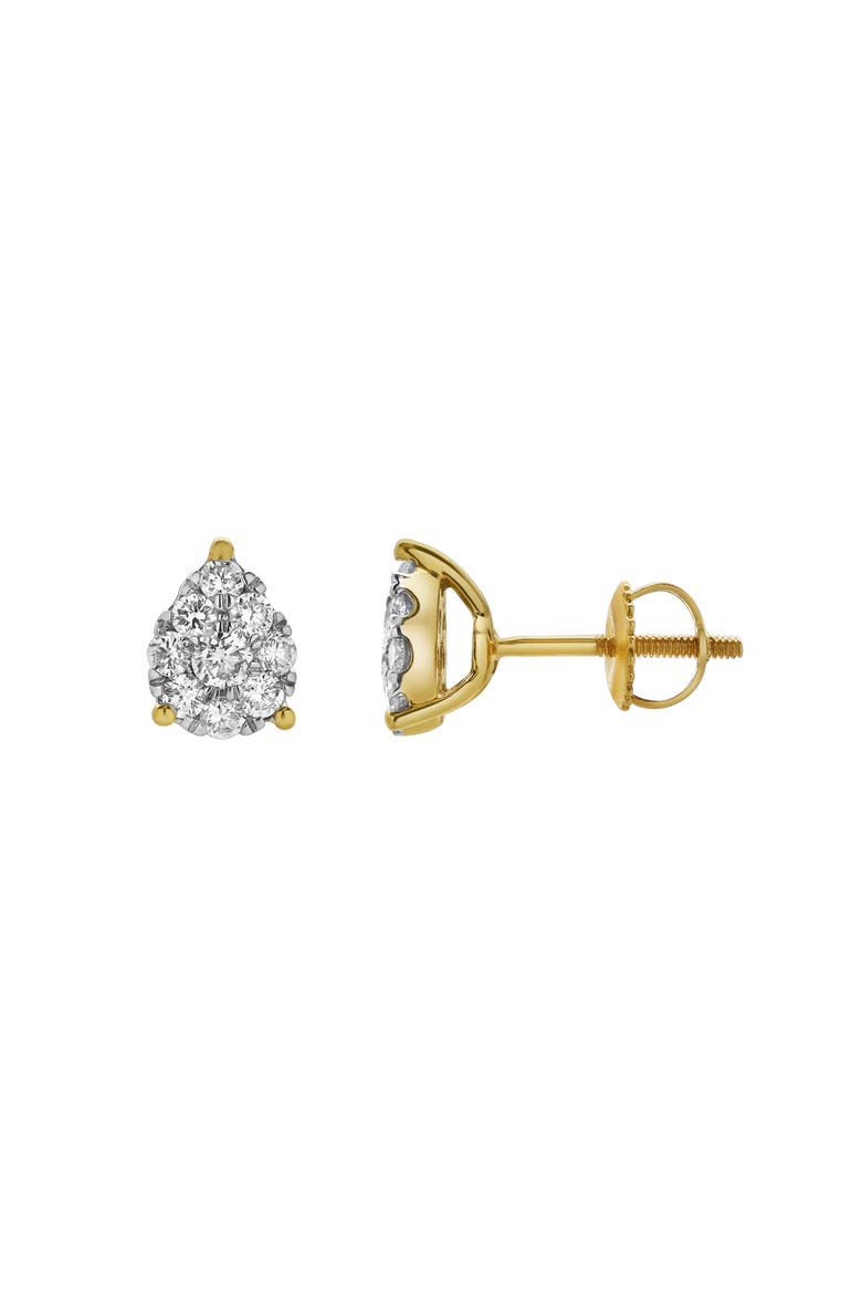 Poire 14K Yellow Gold Cluster Lab Grown Diamond Unisex Earrings - 0.32 Cts, Alternate, color, 14K Yellow Gold