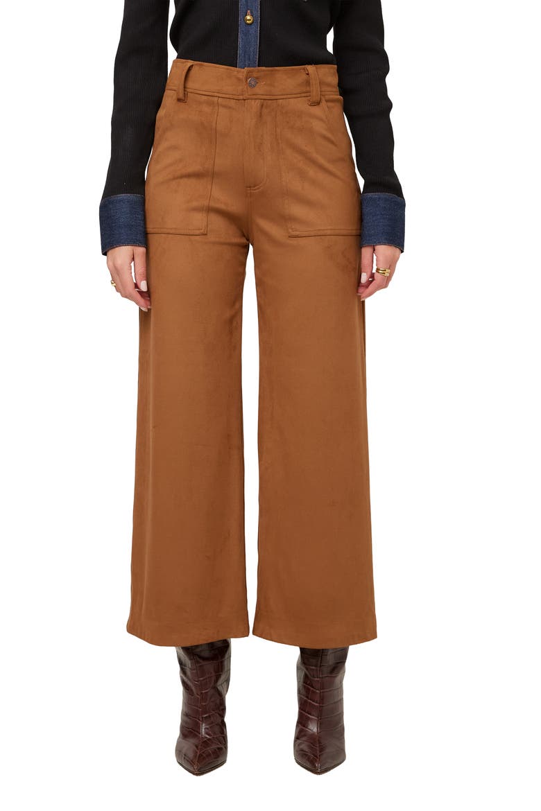 Rylee Faux Suede Cropped Wide Leg Pants, Main, color, CAMEL