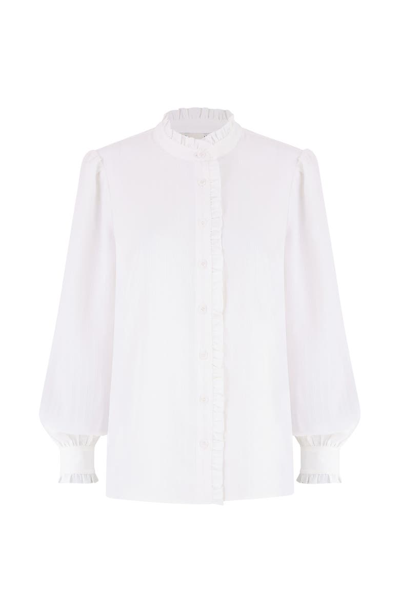 Yumi High Neck Frill Shirt, Alternate, color, White