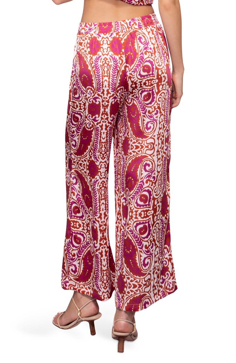MELLODAY Satin Wide Leg Pants, Alternate, color, Ivory Red Paisley
