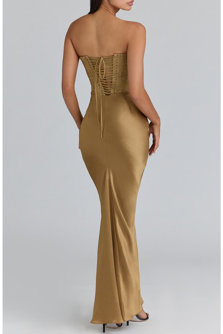 Aurelia Corset Bodice Strapless Satin Gown, Alternate, color, BRONZE