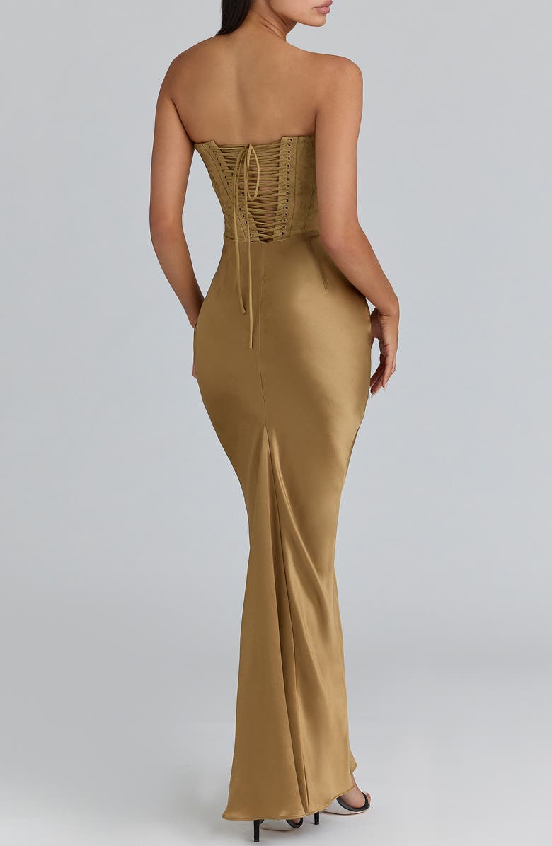 HOUSE OF CB Aurelia Corset Bodice Strapless Satin Gown, Alternate, color, Bronze