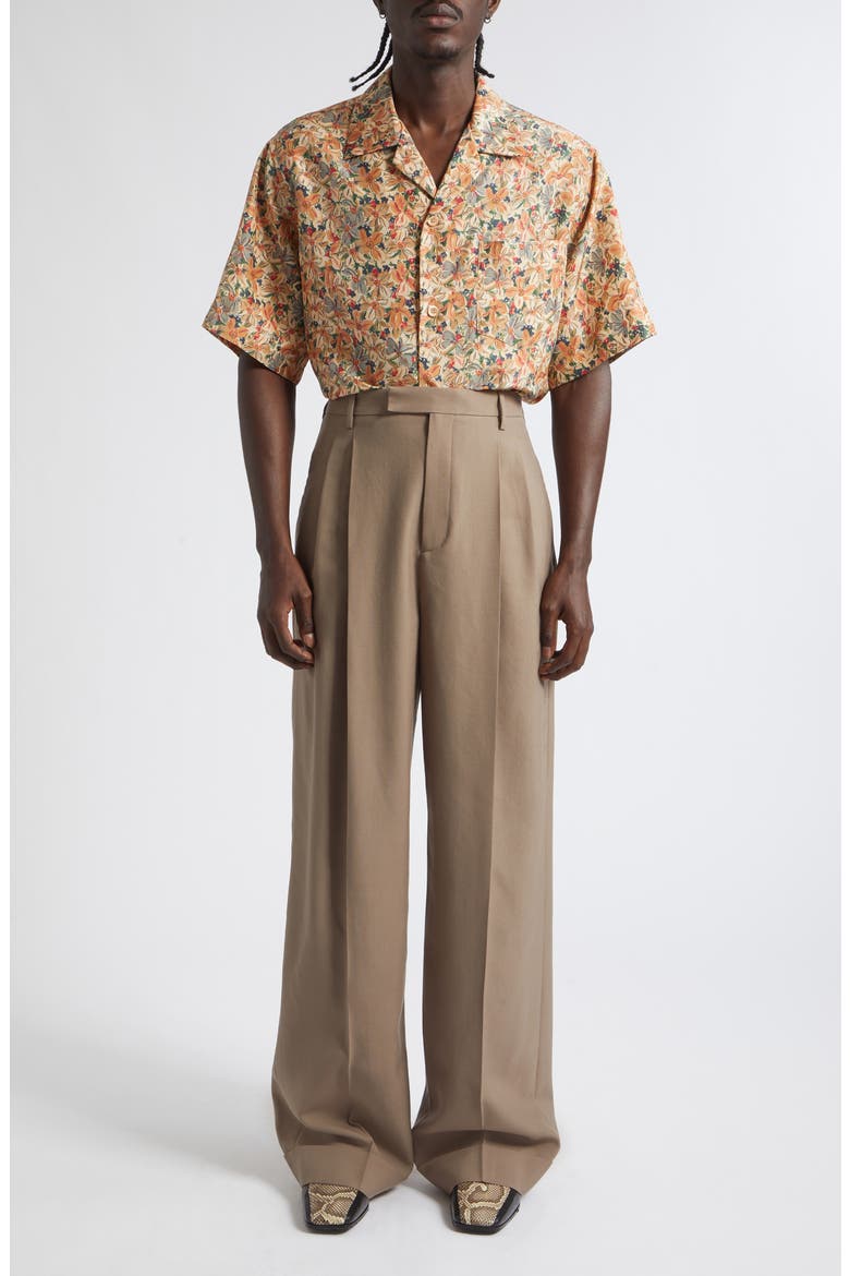 Papier Floral Short Sleeve Silk Poplin Button-Up Shirt, Alternate, color, BEIGE MULTI