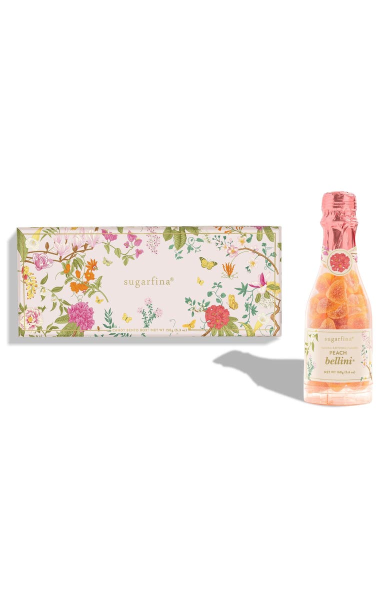 sugarfina Garden Party 3-Piece Candy Bento Box & Peach Bellini Celebration Bottle Set, Main, color, 