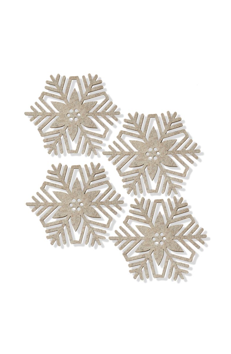 tag Set of 4 Beige Snowflake Coasters for Winter Drinks, Main, color, Beige