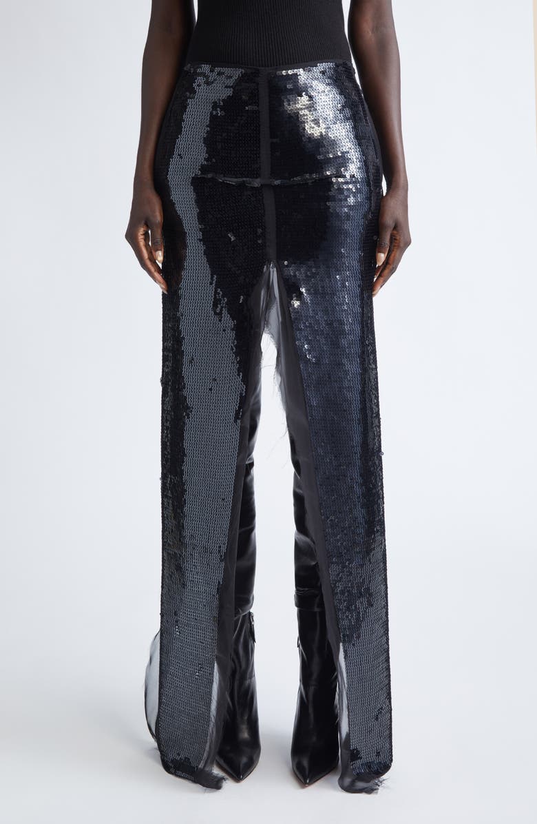 Rick Owens Concordians Sequin & Chiffon Sliced Skirt, Main, color, Black