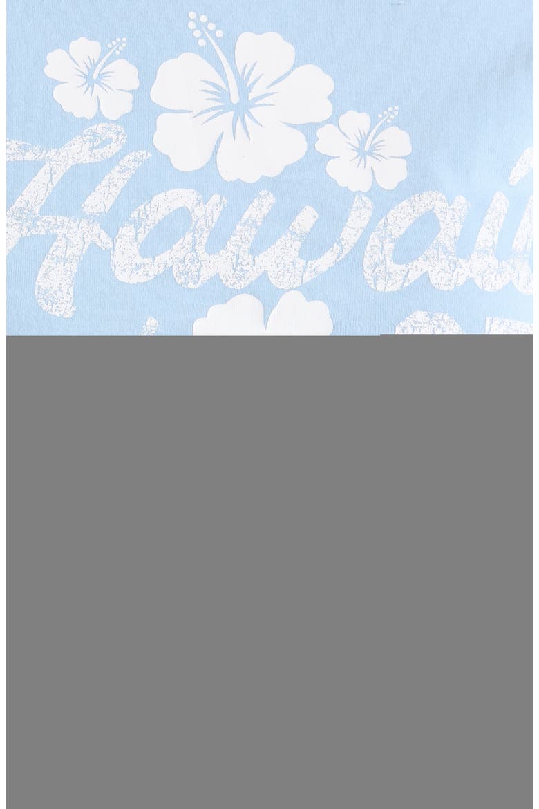 <p>Hawaii 25 Off the Shoulder Graphic Tee</p>, Alternate, color, LIGHT BLUE