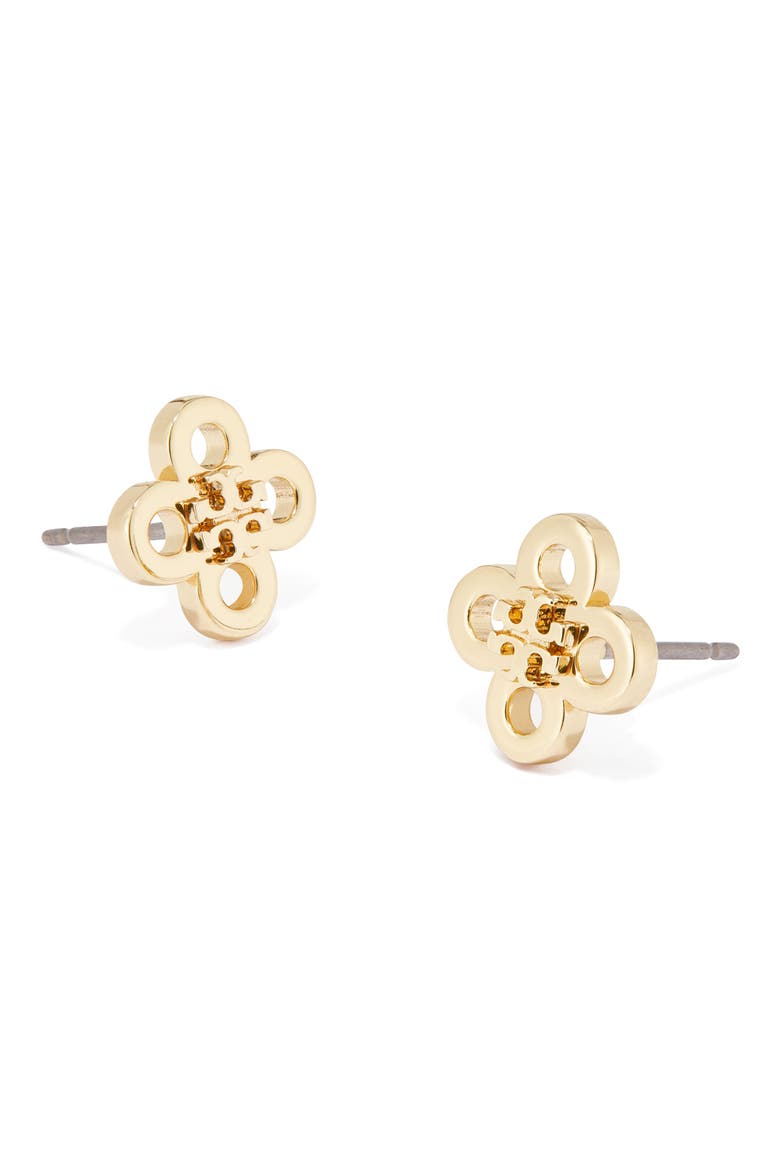Forget Me Not Clover Stud Earrings, Alternate, color, TORY GOLD