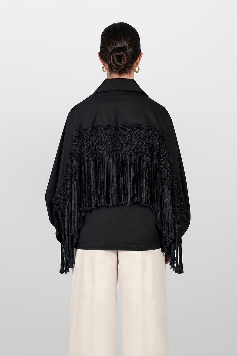 Macrame Sahariana Long Jacket, Alternate, color, Black