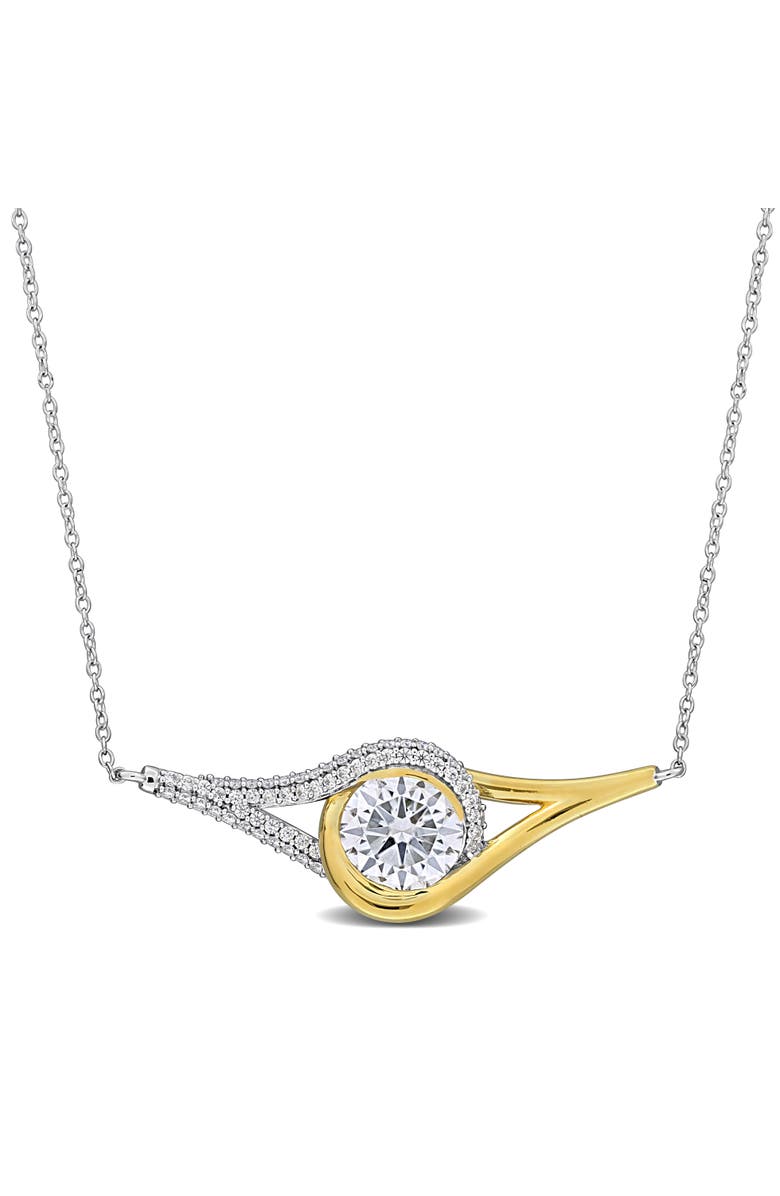Julianna B. Moissanite Halo Necklace Two-Tone Sterling Silver, Main, color, Moissanite