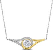 Julianna B. Moissanite Halo Necklace Two-Tone Sterling Silver