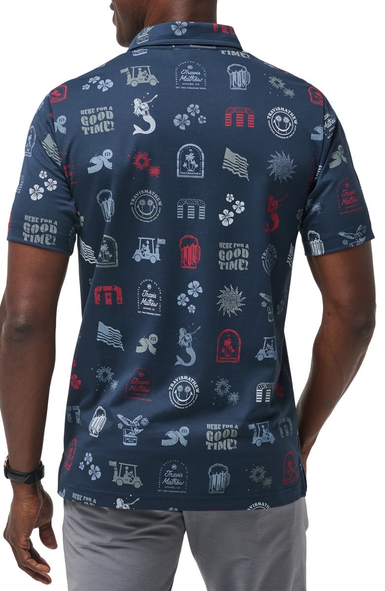 TravisMathew Julyin Icon Print Piqué Polo, Alternate, color, Total Eclipse