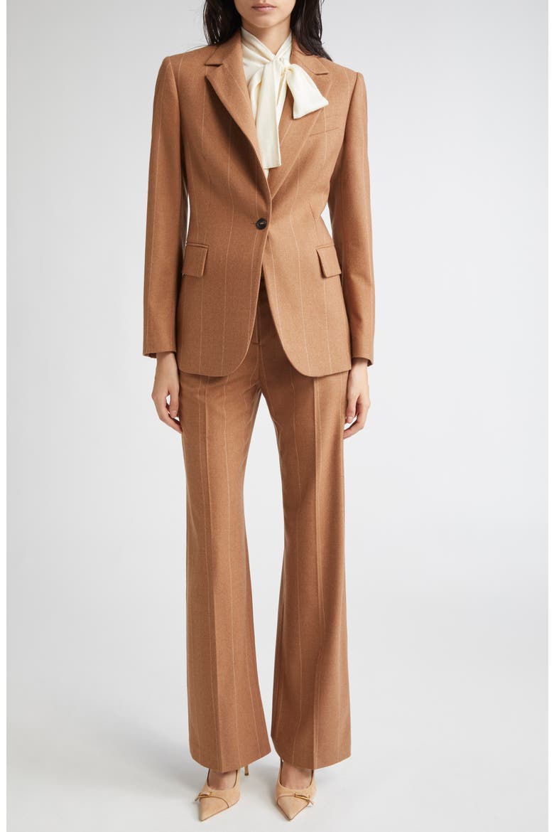 Pinstripe Wool Straight Leg Pants, Alternate, color, 157 COGNAC