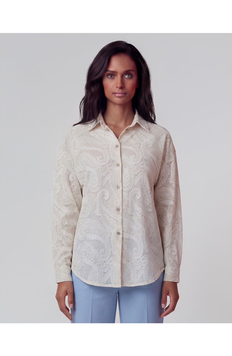 Lords of Harlech Crochet Paisley Womens Linen Shirt, Main, color, Crochet Paisley Ivory