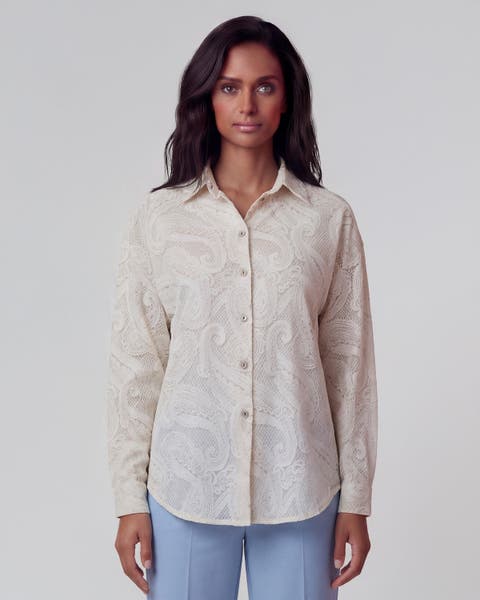 Crochet Paisley Womens Linen Shirt