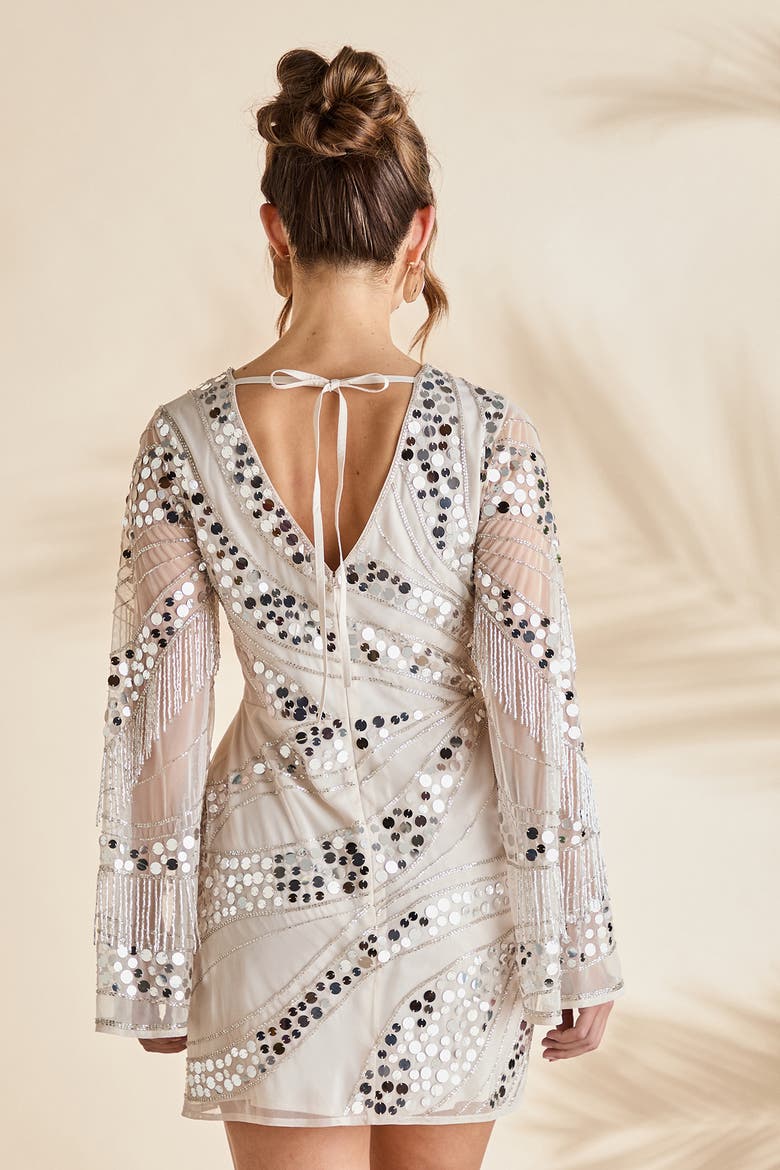 Flare Sleeve Sequin Mini Dress, Alternate, color, Natural