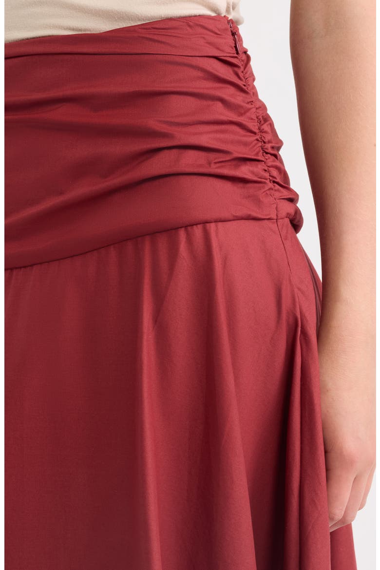 Simone Ruched Waist Cotton Midi Skirt, Alternate, color, PORTO RED