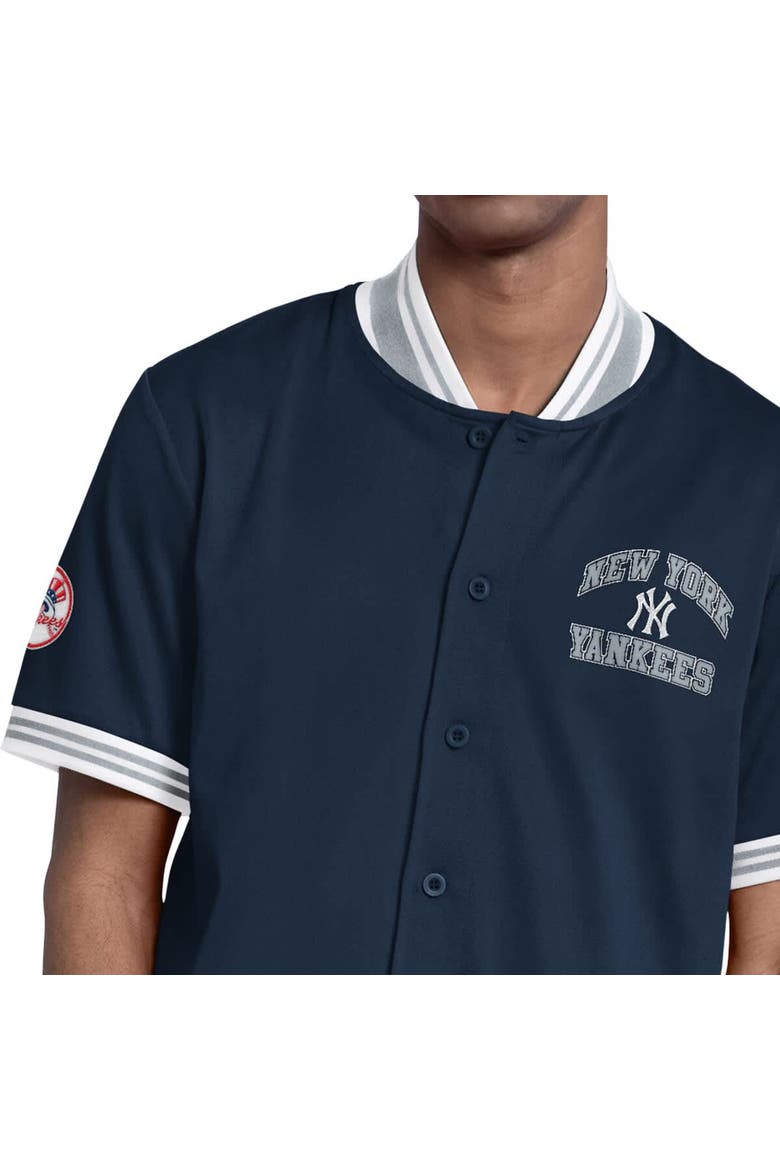 Men's Starter  Navy New York Yankees Button-Up Short Sleeve Jacket, Alternate, color, Navy