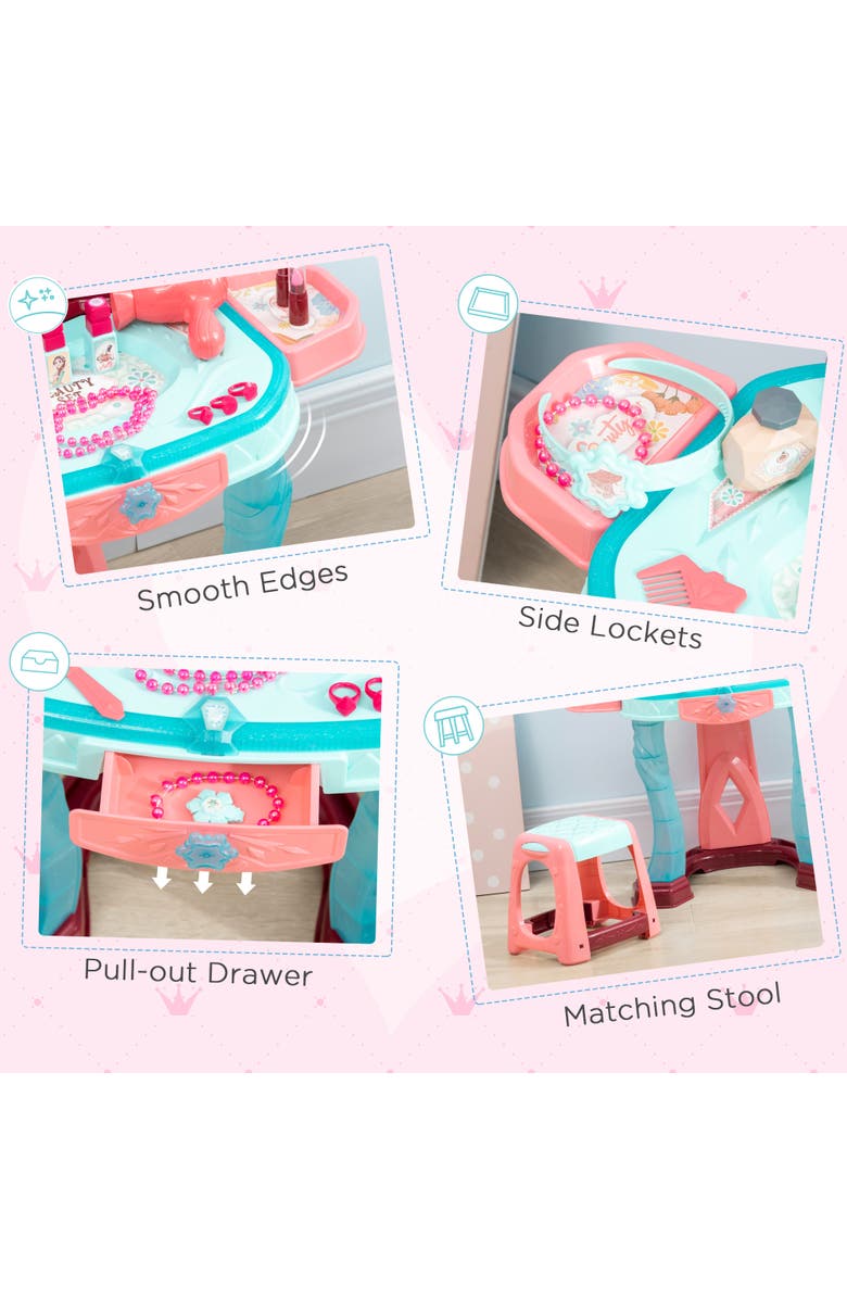 Qaba Kids Vanity Set with Chair, 31-Piece Collection, Mirror, Music, Light, Alternate, color, Blue