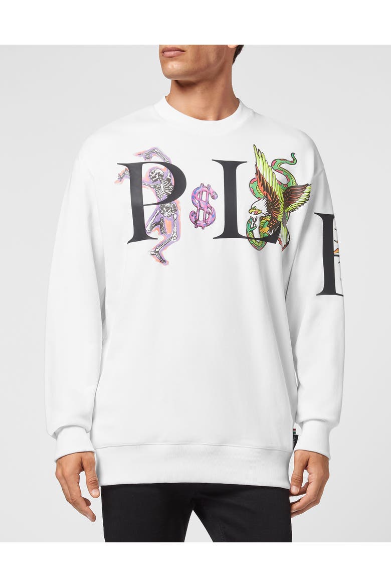 Sweatshirt Ls Tattoo Men, Main, color, white