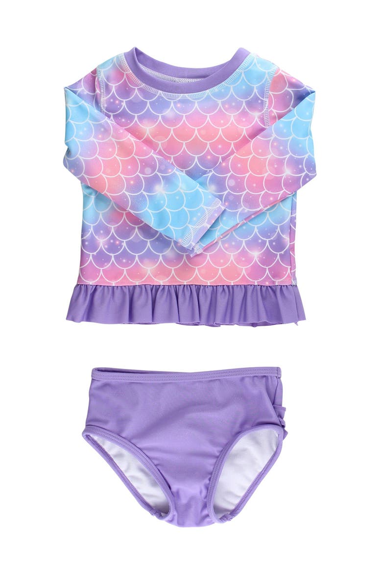 Baby Girls UPF50+ Long Sleeve Rash Guard Bikini, Main, color, Shimmer Mermaid Tale