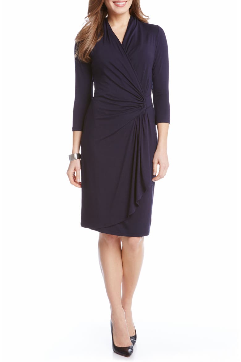 Cascade Faux Wrap Dress, Main, color, NAVY