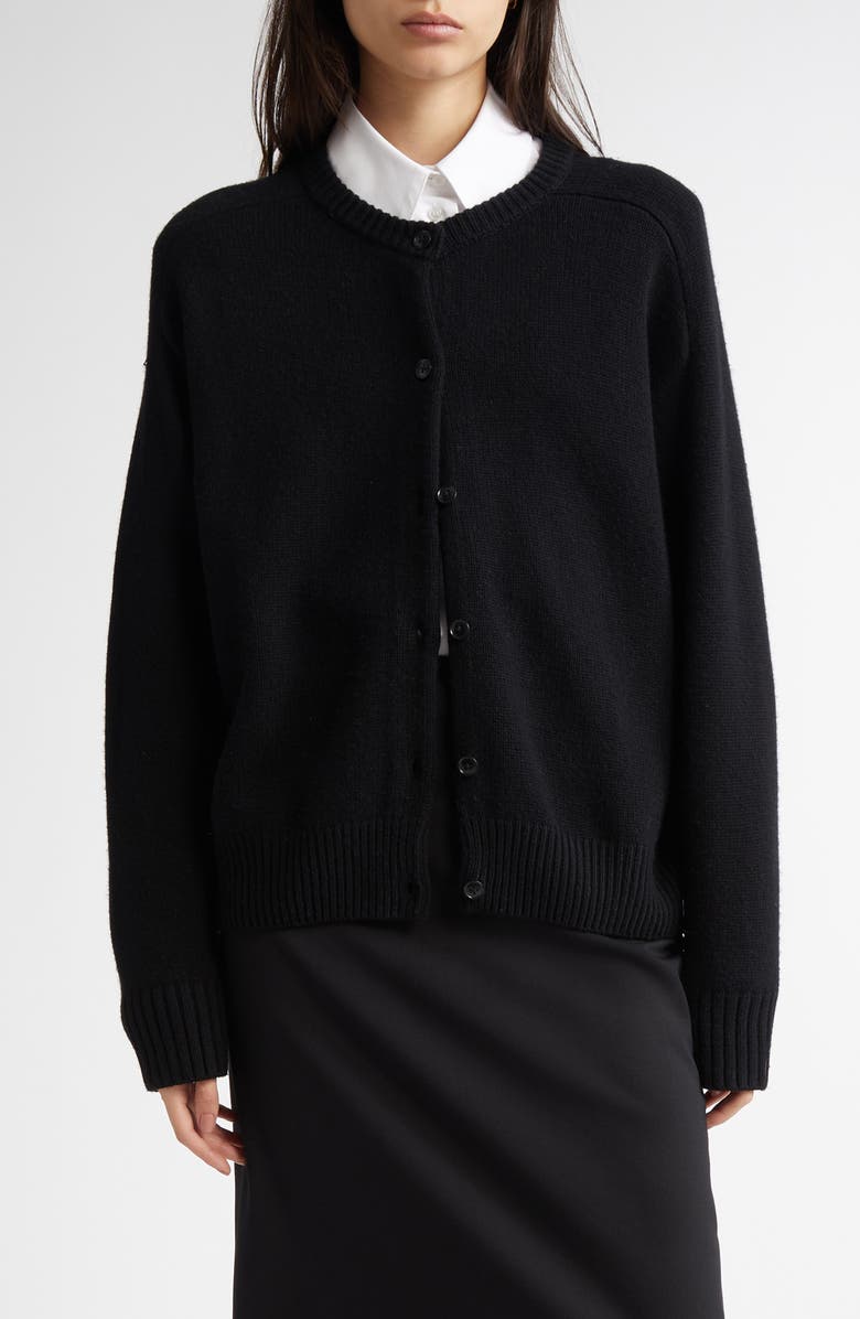 LOULOU DE SAISON Aidar Crop Wool & Cashmere Crewneck Cardigan, Main, color, Black